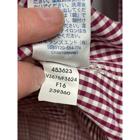 Lands’ End button LS SHIRT check purple white 12‎ P no iron supima women - Picture 7 of 7